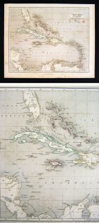 1844 Chambers Map West Indies Cuba Jamaica Haiti Puerto Rico Caribbean