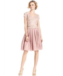 Jessica Howard Petite Dress, Sleeveless Belted Metallic Lace A Line