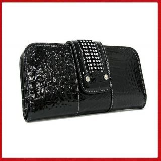 Handbags(Marc Chantal) Black Genuine Leather Clutch Wallet/FREE