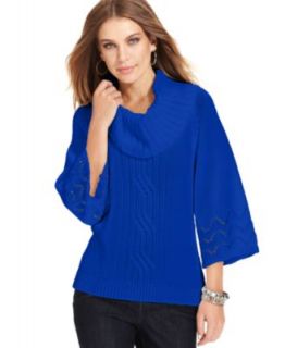 Style&co. Sweater, Three Quarter Sleeve Cable Knit Open Stitch