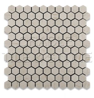 Crema Marfil Marble Tumbled 1” Hexagon Mosaic Tile