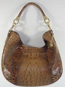 Brahmin Toasted Almond Brown Carmela Croc Embossed Leather Hobo Bag