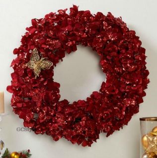 Mariah Carey 24 LED Ruby Red Hydrangea Wreath