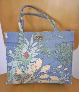 Vintage 60 70s Margaret Smith Floral Canvas Tote Hand Purse Bag 9 x 8