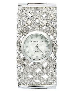 Charter Club Watch, Womens Silver Tone Floral Cuff Bracelet 30mm