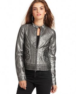 Calvin Klein Jeans Jacket, Metallic Moto Faux Leather   Womens Jackets