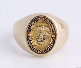 Marine Corps Signet Ring 14k Yellow Gold Solid Back Ring 16 6g