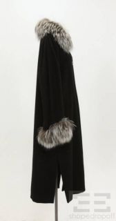 Marina Rinaldi Black Wool Cashmere Fox Fur Trim Coat Size 25