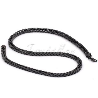 10mm Cuban Mens Black Curb 316L Stainless Steel Necklace Chain