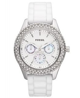 Fossil Watch, Womens Chronograph Stella Glitz White Silicone Strap