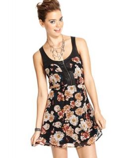 Material Girl Juniors Dress, Sleeveless Floral Print Faux Suede