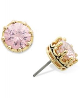 Juicy Couture Earrings, Gold Tone Princess Cut Pink Cubic Zirconia
