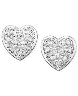 Diamond Earrings, 14k White Gold Diamond Heart Studs (1/10 ct. t.w.)