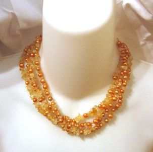 Vintage 4 Strand Glass Chip Bead Necklace 925 Clasp