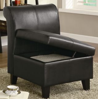 Marlow Dark Brown Bycast Leather Accent Chair Storage