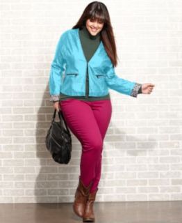 INC International Concepts Plus Size Jacket, Colorblock Faux Leather