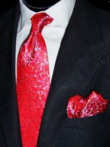 Lorenzo Martelli Red Silver Hotpink Vines Silk Neck Tie Cuff Links