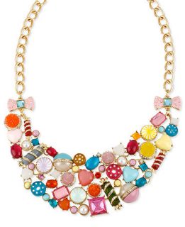 Betsey Johnson Necklace, Gold Tone Glass Acrylic Candy Bib Necklace