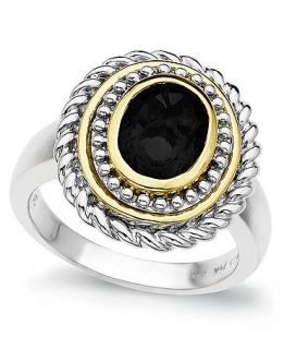14k Gold and Sterling Silver Ring, Onyx Round Ring (1 5/8mm)   Rings