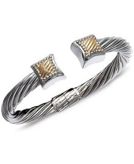 14k Gold and Sterling Silver Bangle, Square Cable   Bracelets