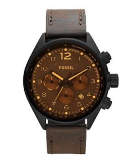 Fossil Watch, Mens Flight Chronograph Brown Leather Strap 46mm CH2782