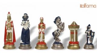 Italfama Mary Stuart Hand Painted Brass Chess Piece Set