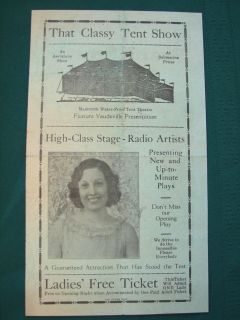 Old Vaudeville Flyer Frank Smith Players Big Tent Show