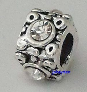 Silver Square European Beads Charms with CZs