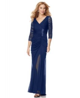 Adrianna Papell Dress, Three Quarter Sleeve Ruched Evening Gown