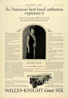 1926 Ad Willys Knight Six Mary Roberts Rinehart Author Toledo Ohio