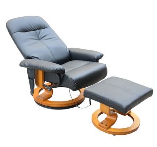 Leather PU TV Recliner Vibrating Massage Chair w Ottoman Black