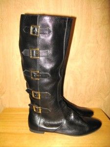 New $285 Matiko Black Leather Womens Susy Tall Buckle Boots 9 M