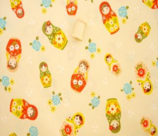 FQ Japanese Kokka Matryoshka Russian Doll Fabric Cream
