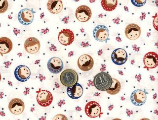 Russian Matryoshka Doll Faces and Roses Print Japanese Fabric Half