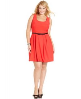 Ruby Rox Plus Size Dress, Three Quarter Sleeve Belted A Line