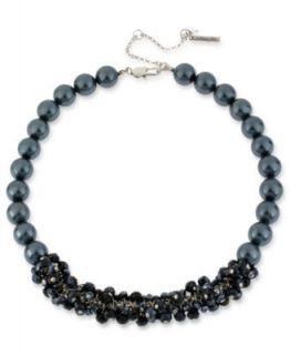 Kenneth Cole New York Necklace, Silver Tone Navy Glass Pearl Bead Long