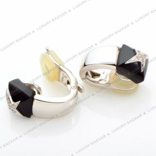 Mauboussin 18K White Gold Onyx and Diamond Earrings