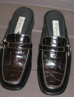 Brighton Jordan Mules 7 M Black Brown Croc Slides Shoes Leather