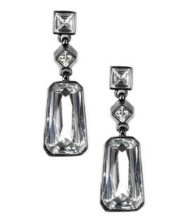Givenchy Earrings, Medium Hematite Tone Rectangular Crystal Drop