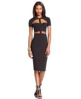 BCBGMAXAZRIA Dress, Short Sleeve High Neck Cutout Sheath