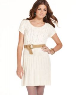 Jessica Simpson Juniors Dress, Short Sleeve Cable Knit Sweater Dress