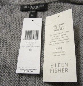 1x Eileen Fisher Cotton Nubble Cascading Long Cardigan Sweater Dark
