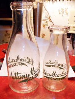 1940 Nittany Meadows Farms State College PA Milk Bottle Pint Quart