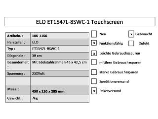 ELO ET1547L 8SWC 1 Touchscreen Monitor 106 1156