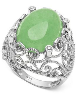 Sterling Silver Ring, Green Jade Oval Ring (10 1/2 ct. t.w.)   Rings