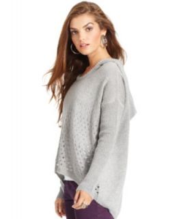 DKNY Jeans Sweater, Long Sleeve Hooded Open Knit