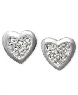 Diamond Earrings, Sterling Silver Diamond Pave Heart Stud (1/10 ct. t