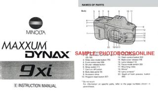 Minolta Maxxum 9xi Dynax 9xi Instruction Manual