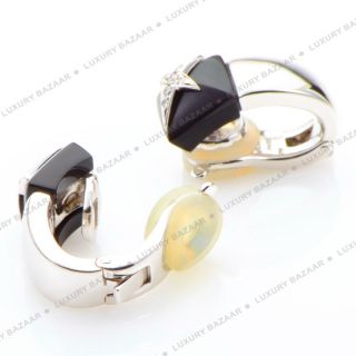 Mauboussin 18K White Gold Onyx and Diamond Earrings