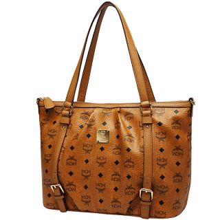 MCM Vintage Visetos Medium Shopper Bag Cognac Handbag Authentic New